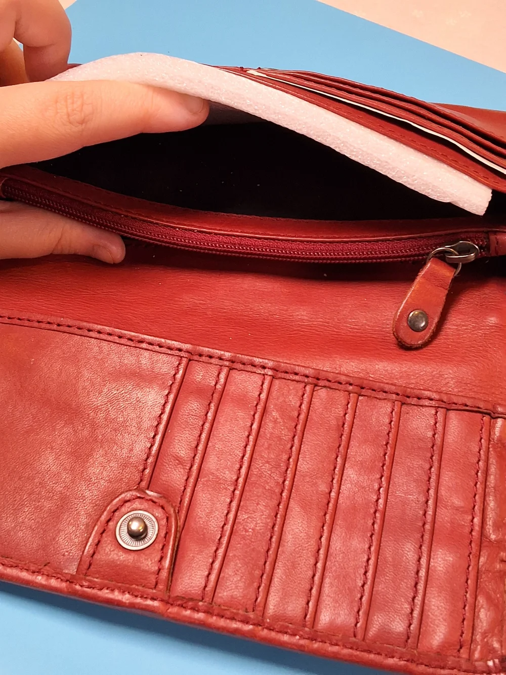 Sag Harbor Red Leather Clutch Wallet with Metal Logo